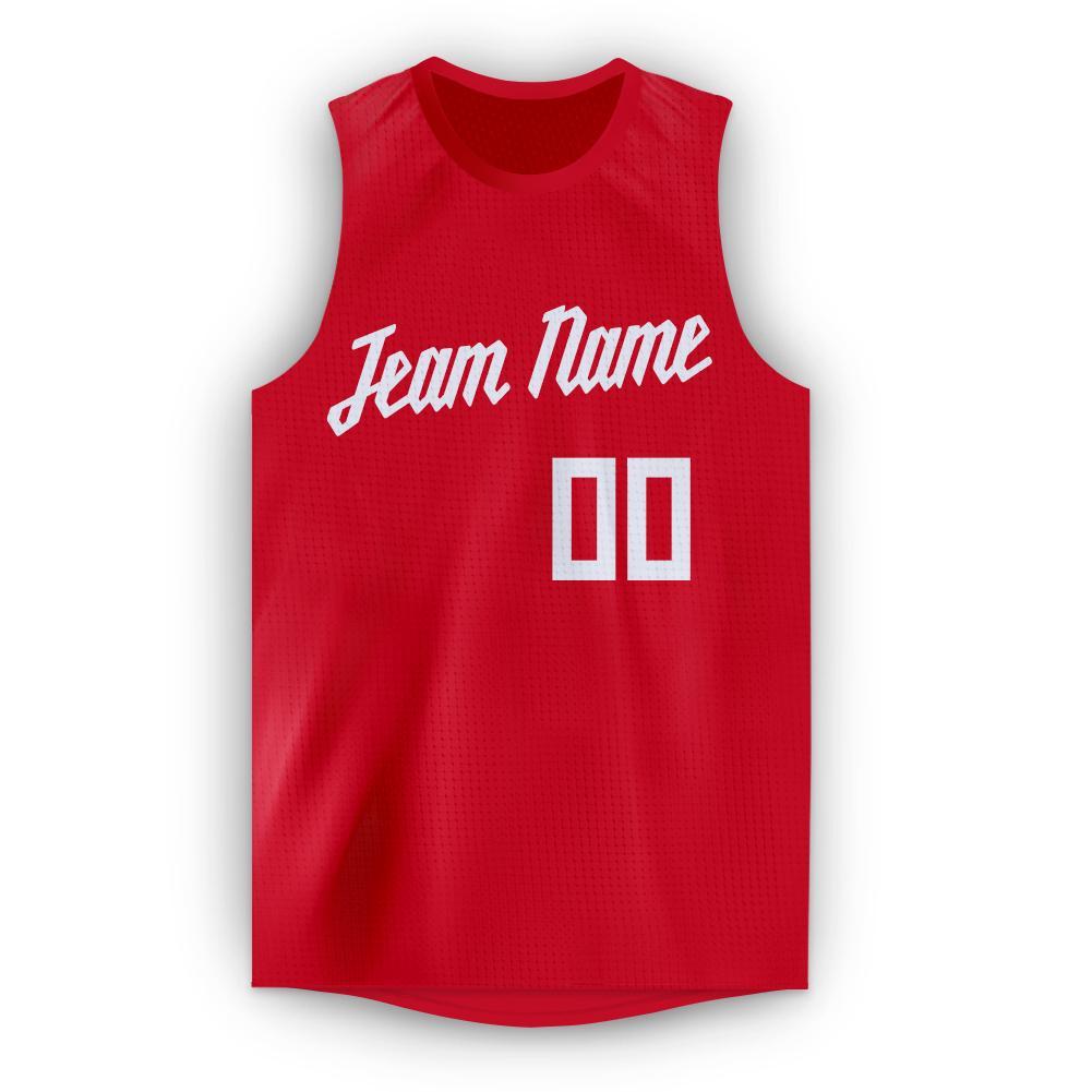Custom Red White Round Neck Basketball Jersey - Sky-Custom