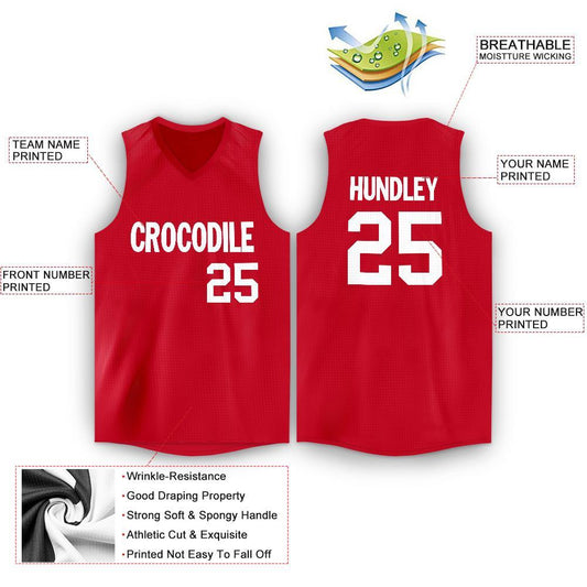 Custom Red White V-Neck Basketball Jersey - Sky-Custom