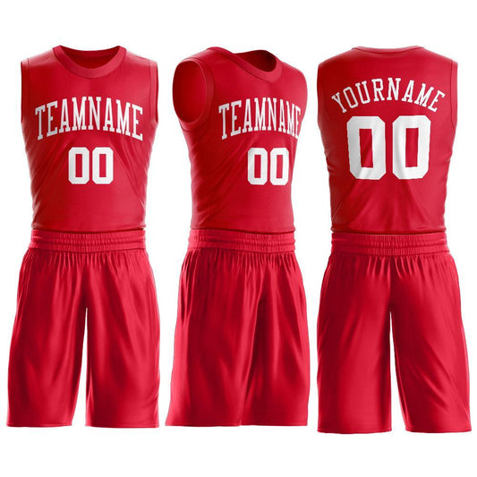Custom Red White Round Neck Suit Basketball Jersey - Sky-Custom