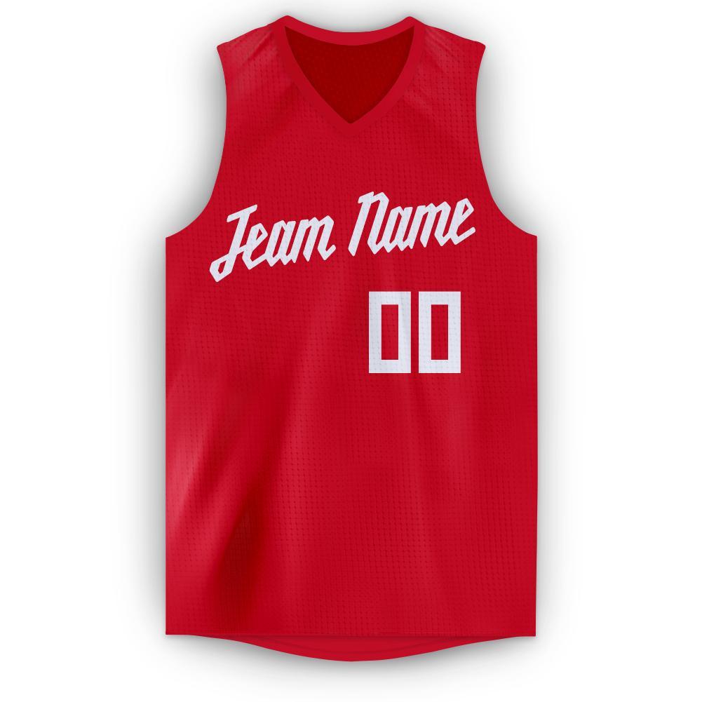 Custom Red White V-Neck Basketball Jersey - Sky-Custom