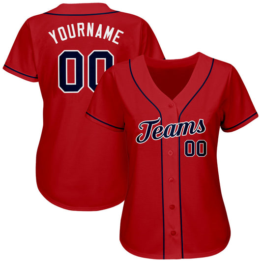 Custom Red Navy-White Authentic Baseball Jersey - Sky-Custom