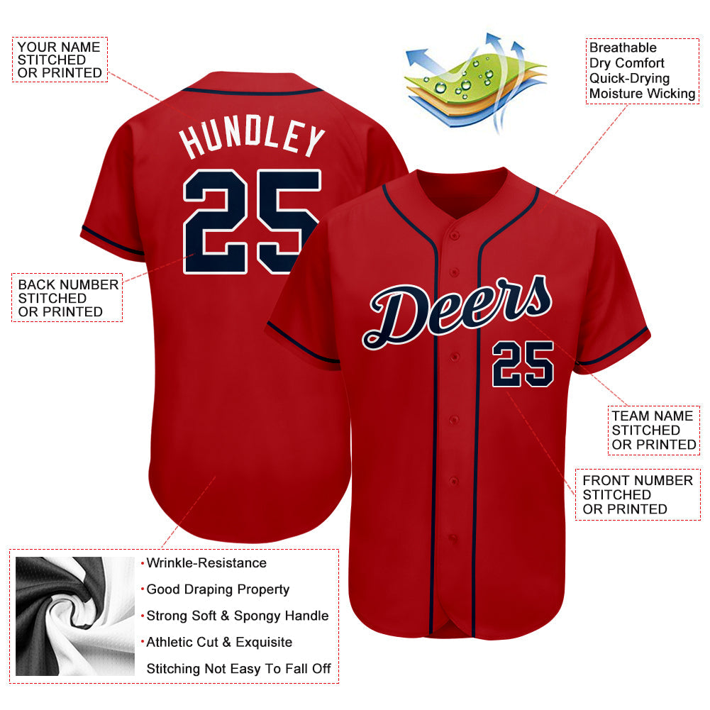 Custom Red Navy-White Authentic Baseball Jersey - Sky-Custom