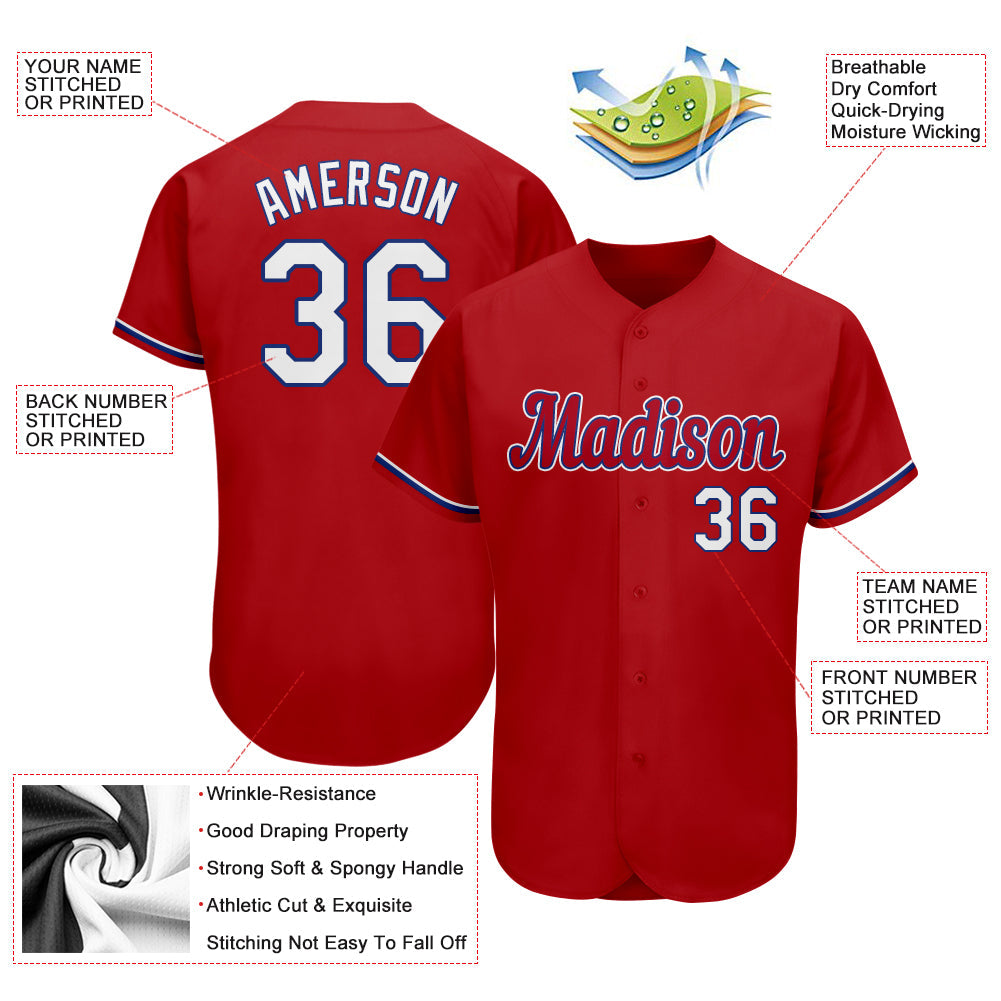 Custom Red White-Royal Authentic Baseball Jersey - Sky-Custom
