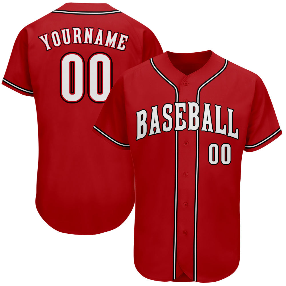 Custom Red White-Black Authentic Baseball Jersey - Sky-Custom