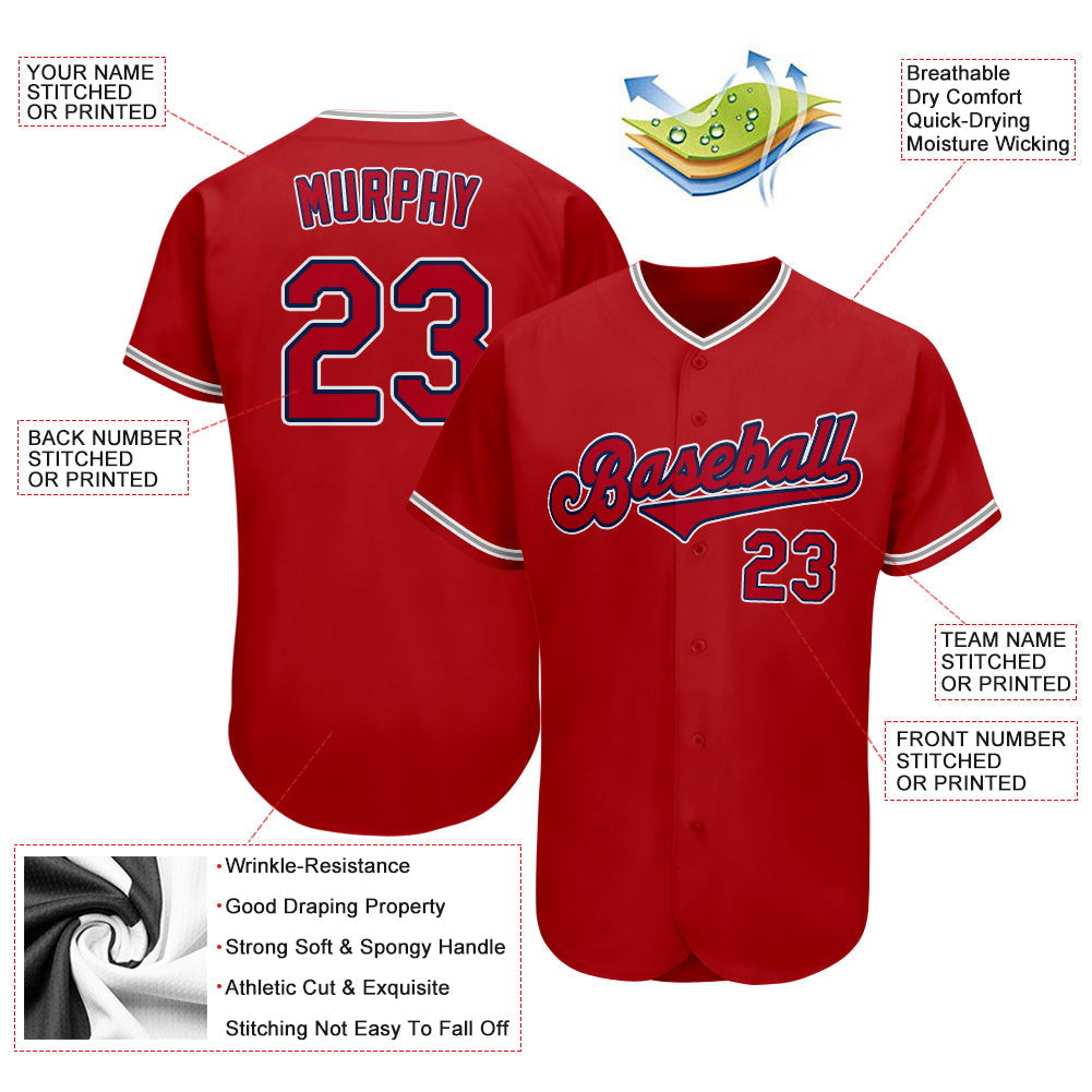 Custom Red Red-Navy Authentic Baseball Jersey - Sky-Custom