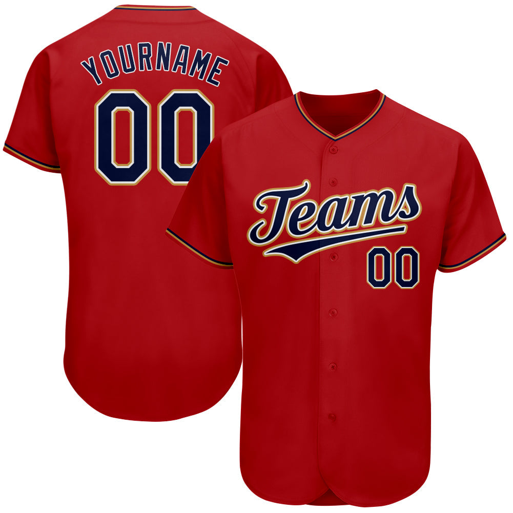 Custom Red Navy-Old Gold Authentic Baseball Jersey - Sky-Custom