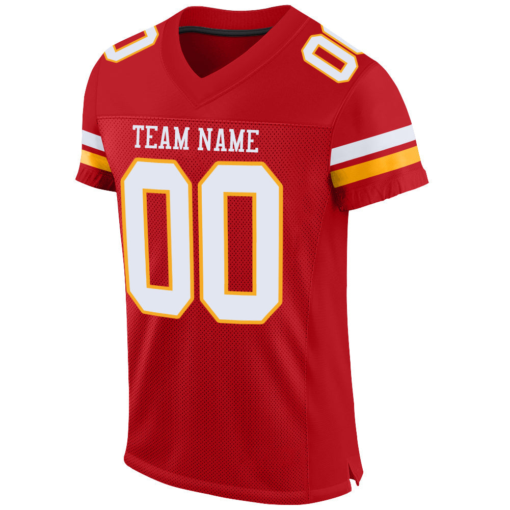 Custom Red White-Gold Mesh Authentic Football Jersey - Sky-Custom