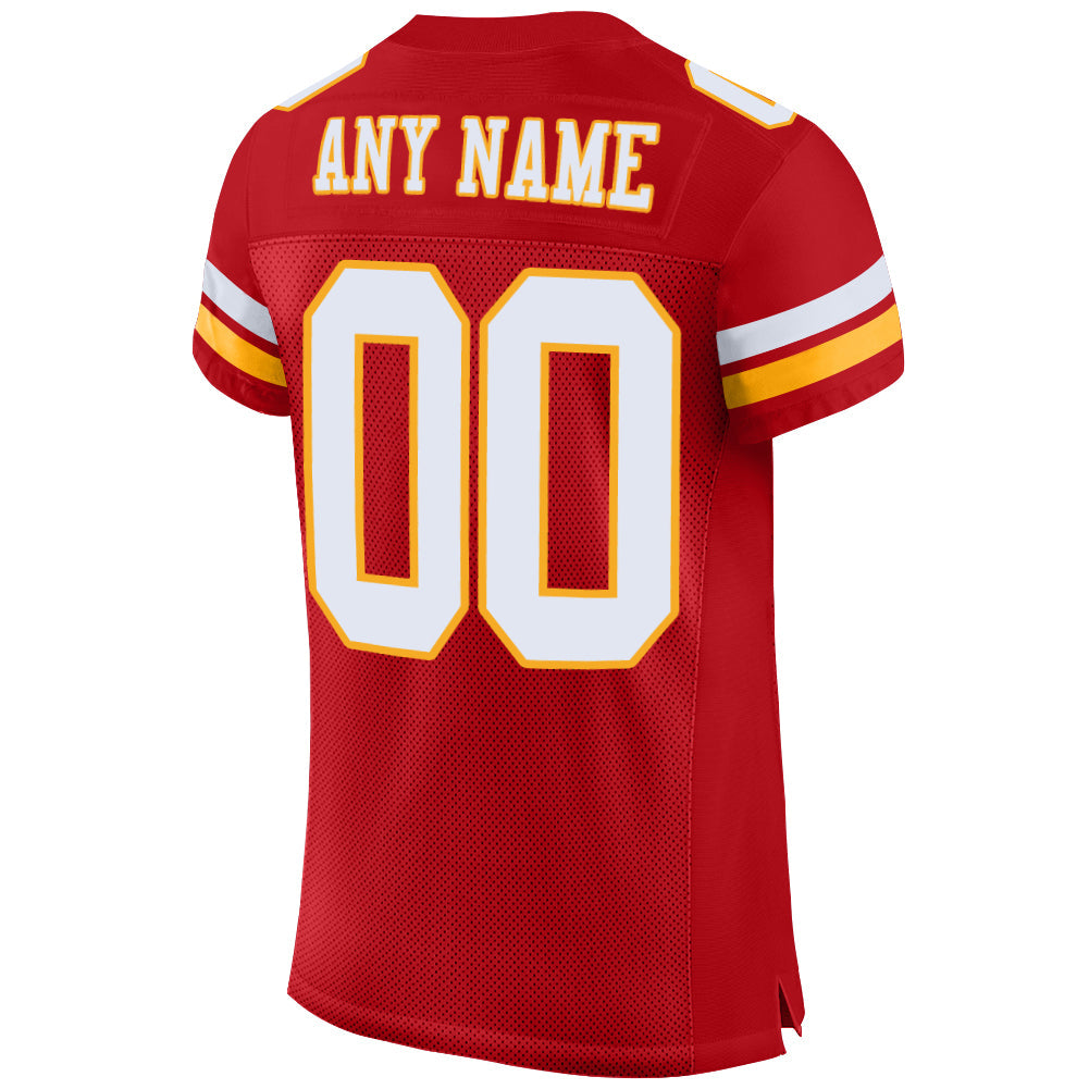 Custom Red White-Gold Mesh Authentic Football Jersey - Sky-Custom