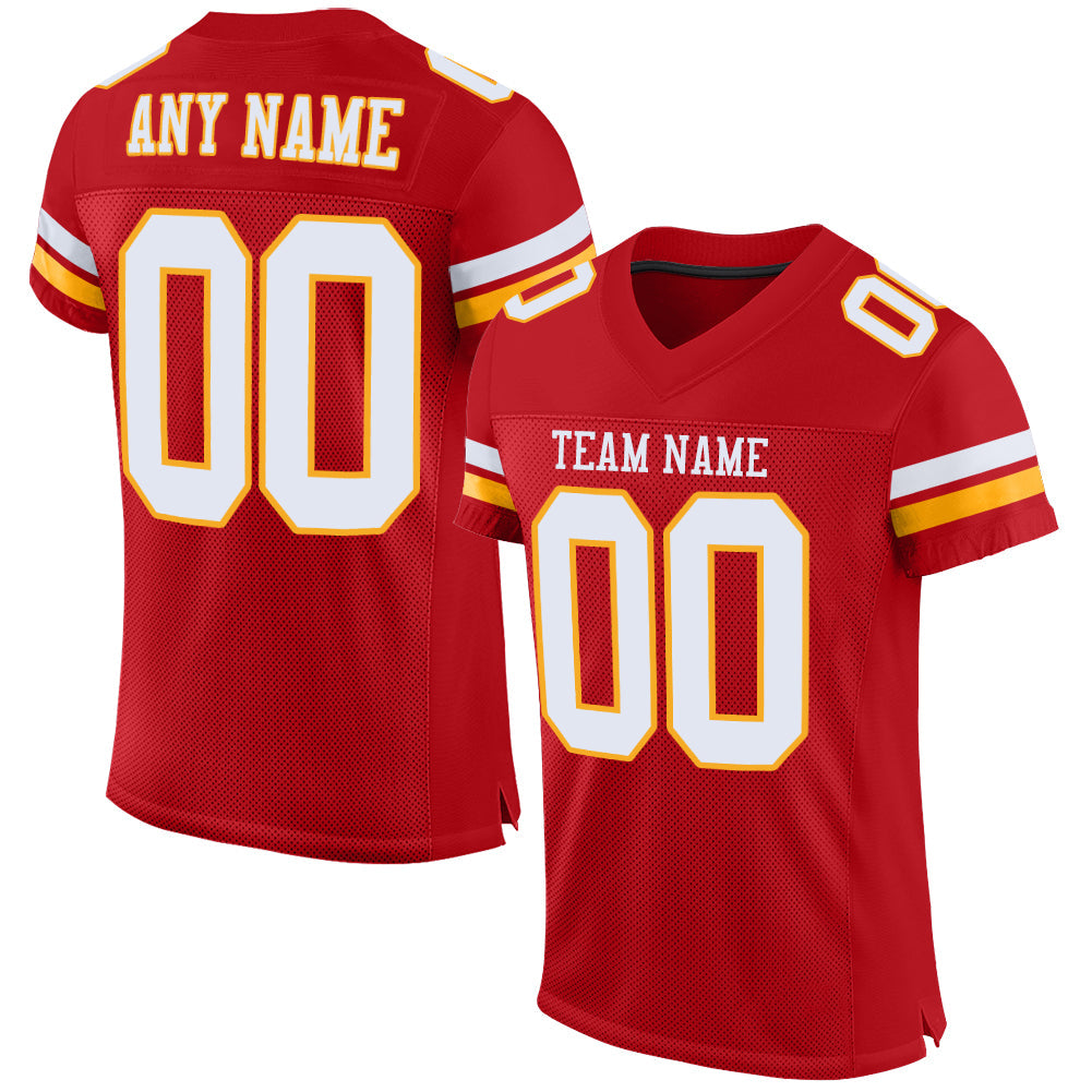 Custom Red White-Gold Mesh Authentic Football Jersey - Sky-Custom