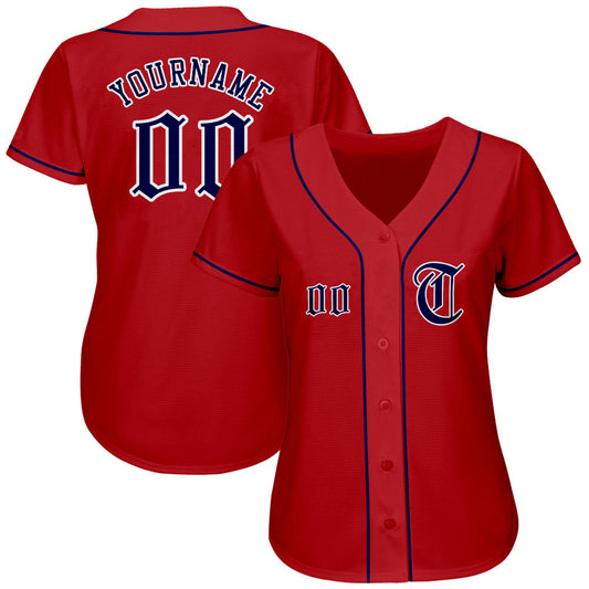 Custom Red Navy-White Authentic Baseball Jersey - Sky-Custom