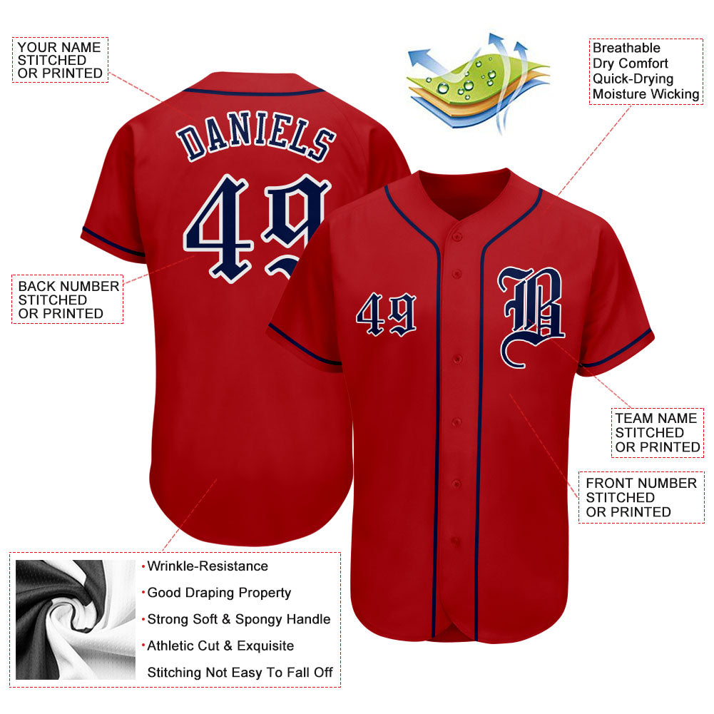 Custom Red Navy-White Authentic Baseball Jersey - Sky-Custom