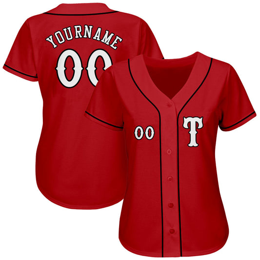 Custom Red White-Black Authentic Baseball Jersey - Sky-Custom