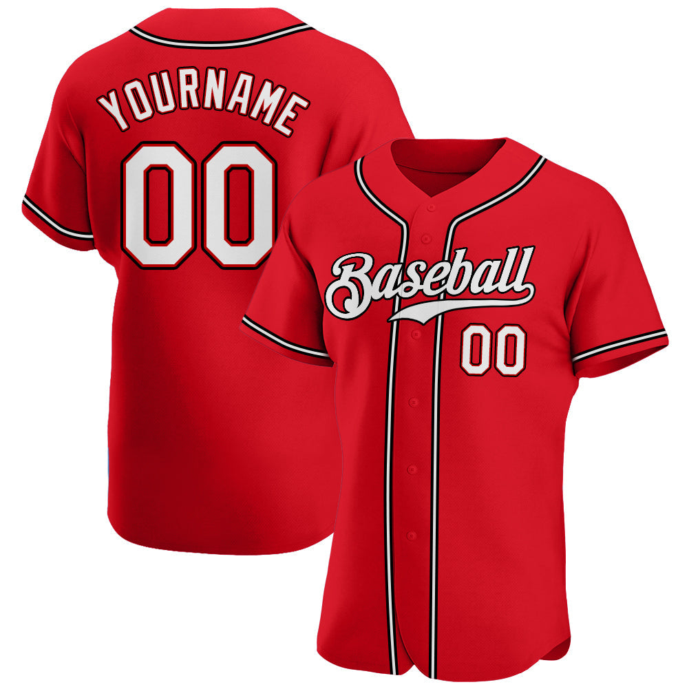 Custom Red White-Black Authentic Baseball Jersey - Sky-Custom