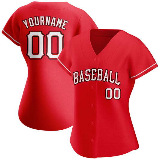 Custom Red White-Black Authentic Baseball Jersey - Sky-Custom