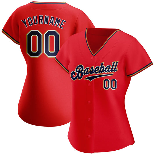 Custom Red Navy-Old Gold Authentic Baseball Jersey - Sky-Custom