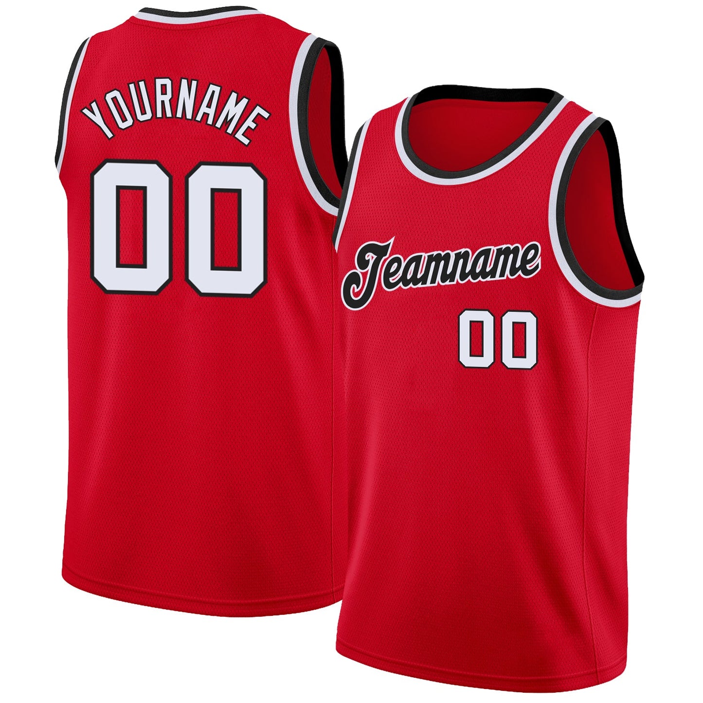 Custom Red White-Black Round Neck Rib-Knit Basketball Jersey - Sky-Custom