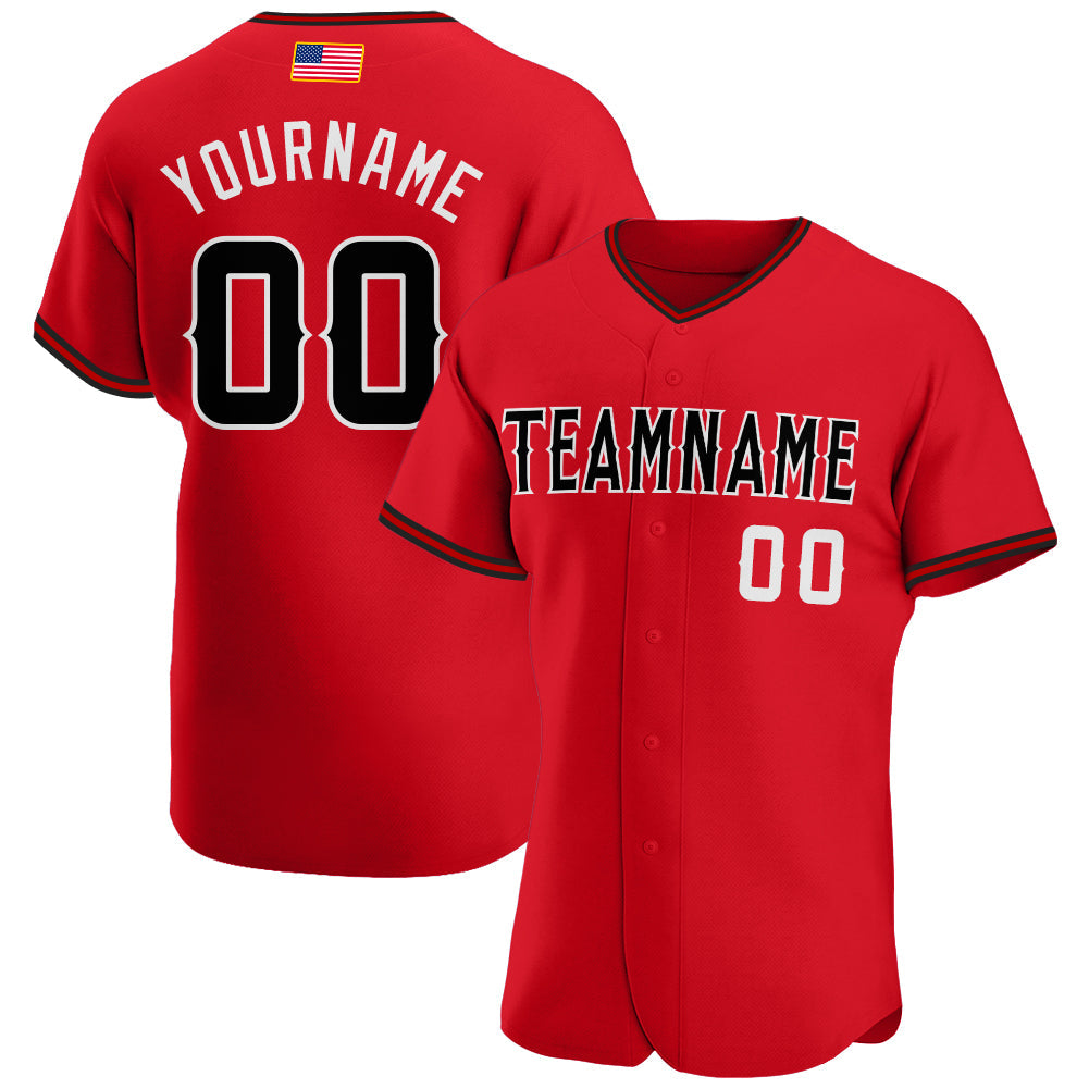 Custom Red Black-White Authentic American Flag Fashion Baseball Jersey - Sky-Custom