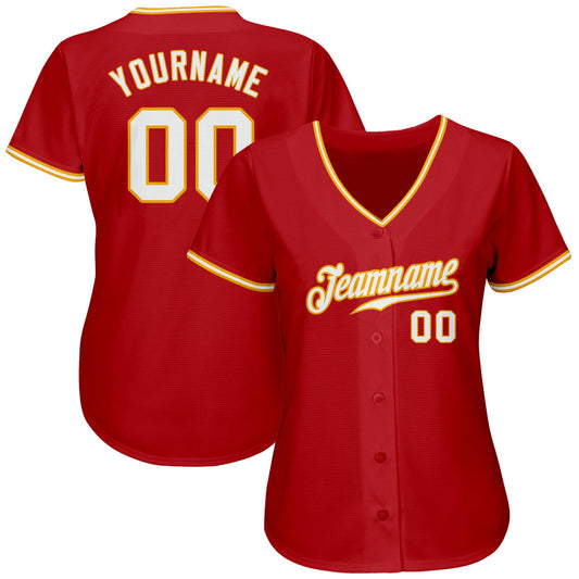 Custom Red White-Gold Authentic Baseball Jersey - Sky-Custom