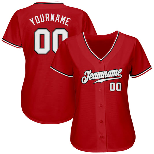 Custom Red White-Black Authentic Baseball Jersey - Sky-Custom