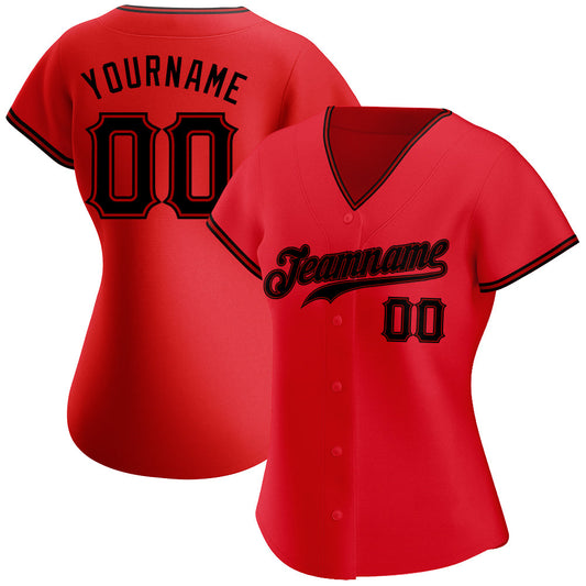 Custom Red Black Authentic Baseball Jersey - Sky-Custom