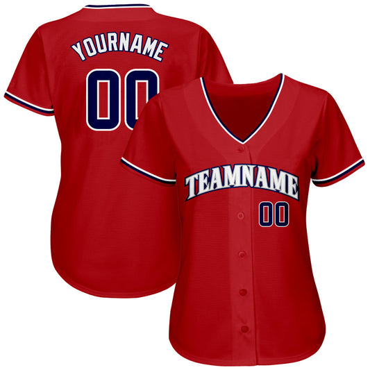 Custom Red Navy-White Authentic Baseball Jersey - Sky-Custom