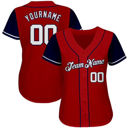 Custom Red White-Navy Authentic Two Tone Baseball Jersey - Sky-Custom