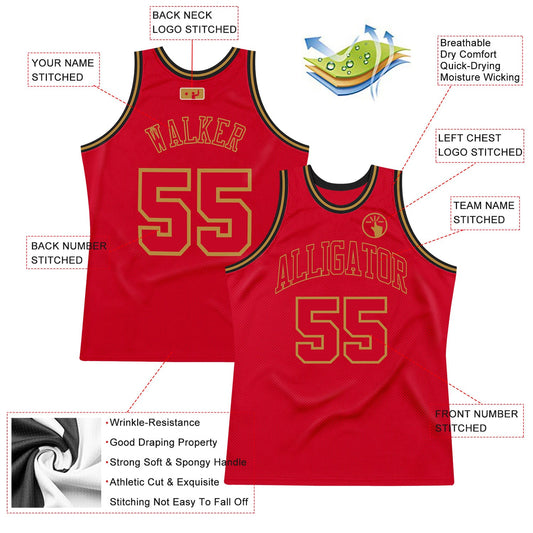 Custom Red Red-Old Gold Authentic Throwback Basketball Jersey - Sky-Custom
