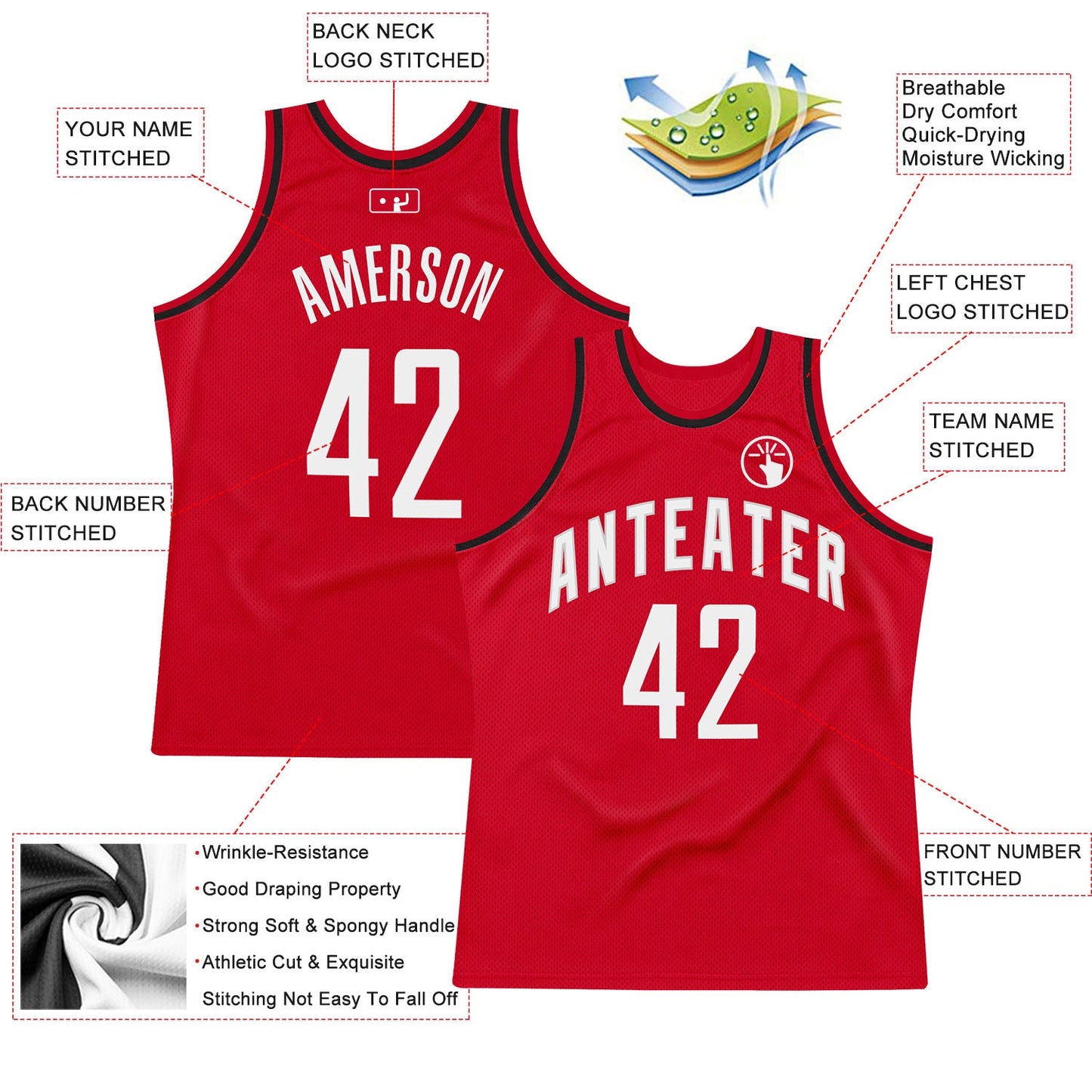 Custom Red White-Black Authentic Throwback Basketball Jersey - Sky-Custom