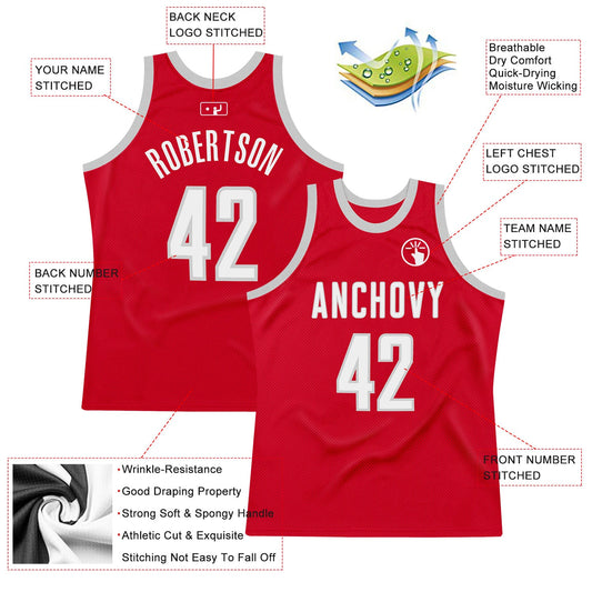 Custom Red White-Gray Authentic Throwback Basketball Jersey - Sky-Custom
