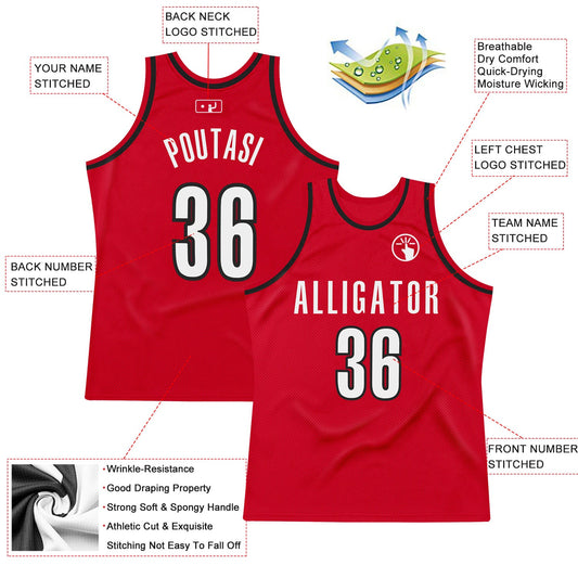 Custom Red White-Black Authentic Throwback Basketball Jersey - Sky-Custom