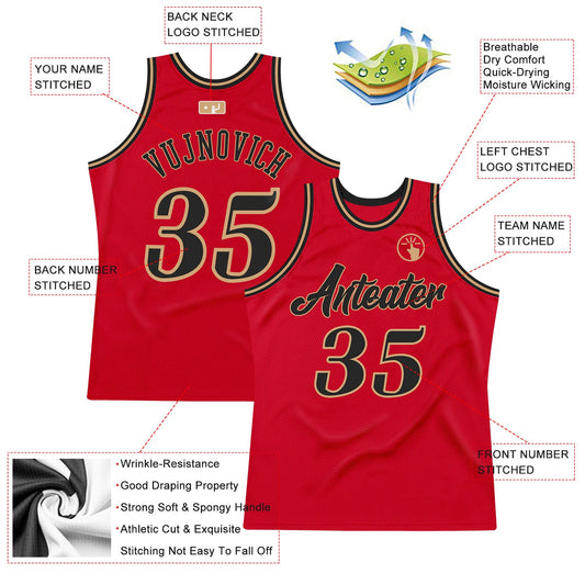 Custom Red Black-Old Gold Authentic Throwback Basketball Jersey - Sky-Custom
