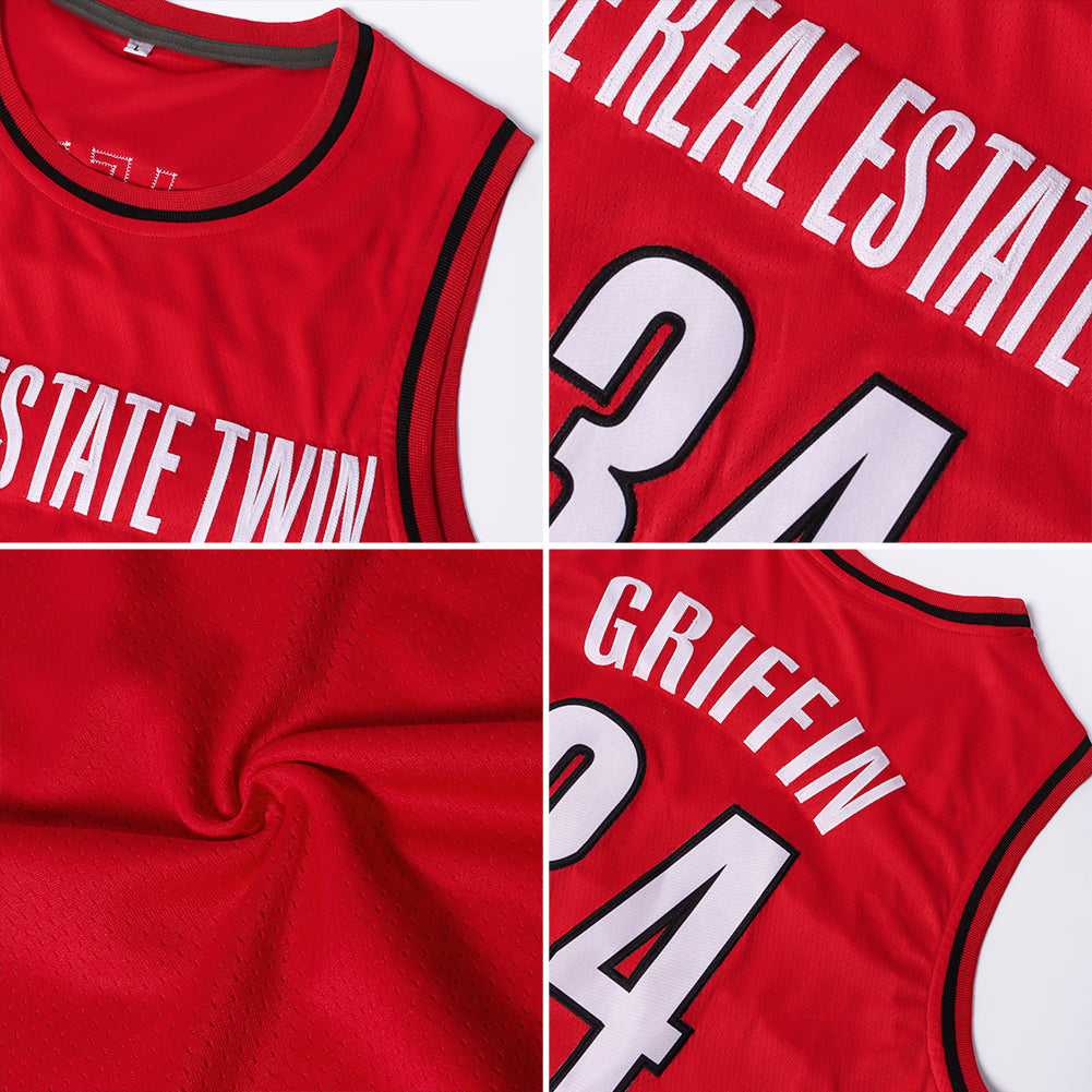 Custom Red White-Gold Authentic Throwback Basketball Jersey - Sky-Custom