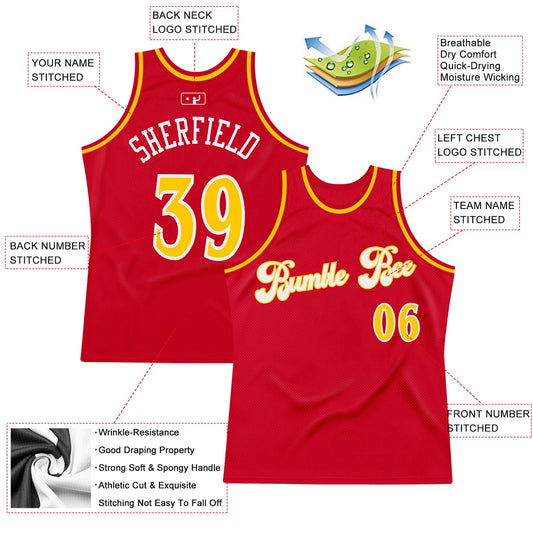 Custom Red Gold-White Authentic Throwback Basketball Jersey - Sky-Custom