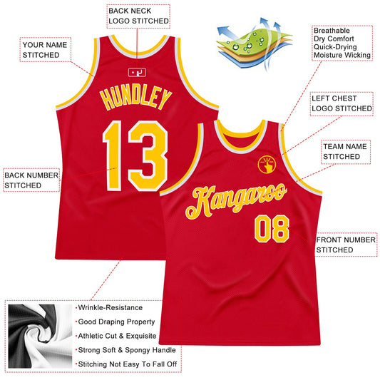 Custom Red Gold-White Authentic Throwback Basketball Jersey - Sky-Custom