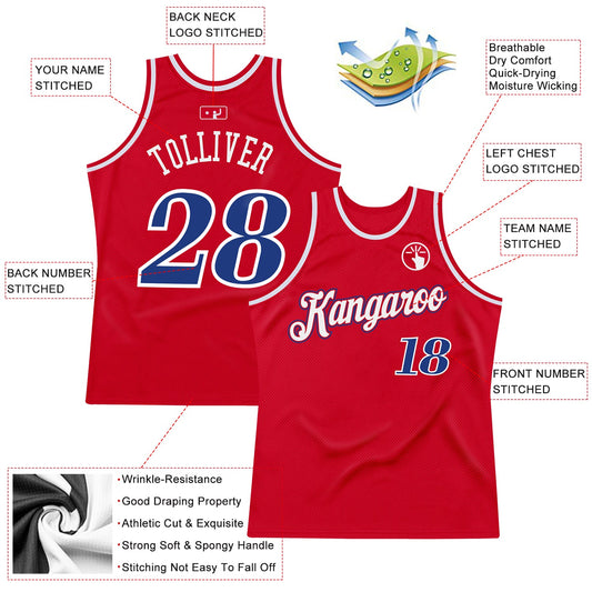 Custom Red Royal-White Authentic Throwback Basketball Jersey - Sky-Custom