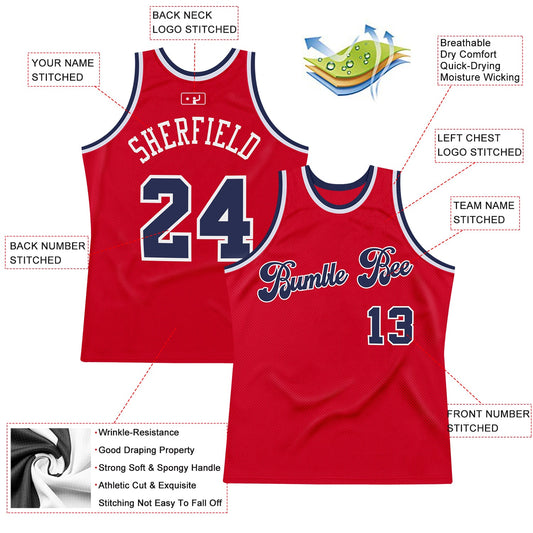 Custom Red Navy-White Authentic Throwback Basketball Jersey - Sky-Custom