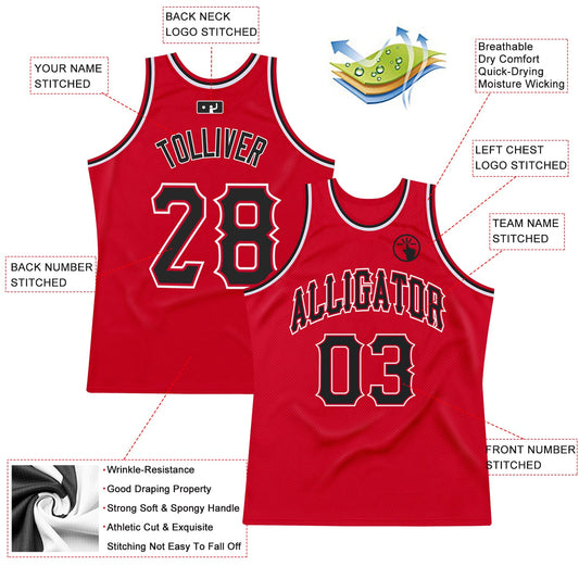 Custom Red Black-White Authentic Throwback Basketball Jersey - Sky-Custom