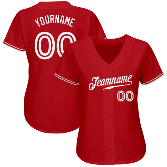 Custom Red White Authentic Baseball Jersey - Sky-Custom