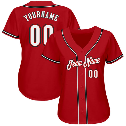 Custom Red White-Black Authentic Baseball Jersey - Sky-Custom