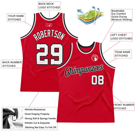 Custom Red White-Black Authentic Throwback Basketball Jersey - Sky-Custom
