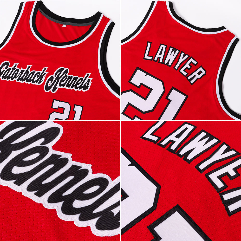 Custom Red White-Black Authentic Throwback Basketball Jersey - Sky-Custom