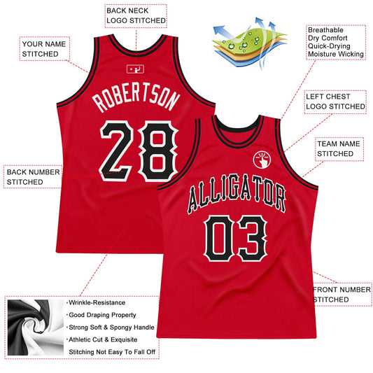 Custom Red Black-White Authentic Throwback Basketball Jersey - Sky-Custom
