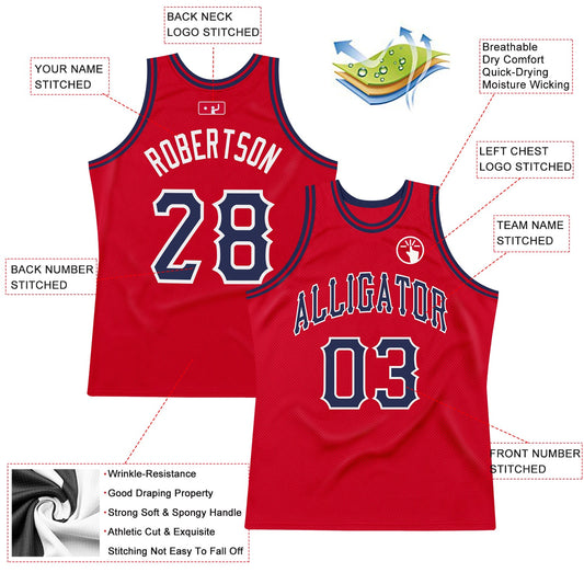 Custom Red Navy-White Authentic Throwback Basketball Jersey - Sky-Custom