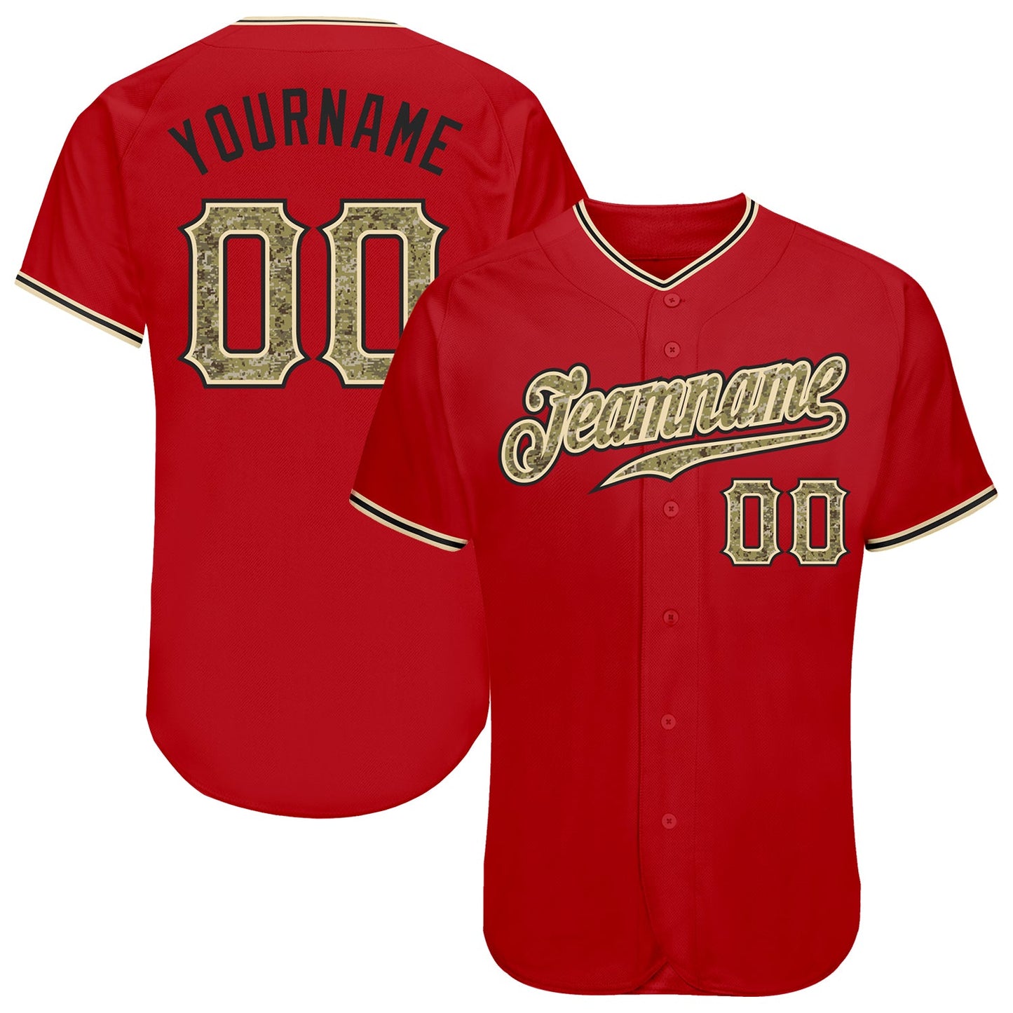 Custom Red Camo-Black Authentic Baseball Jersey - Sky-Custom