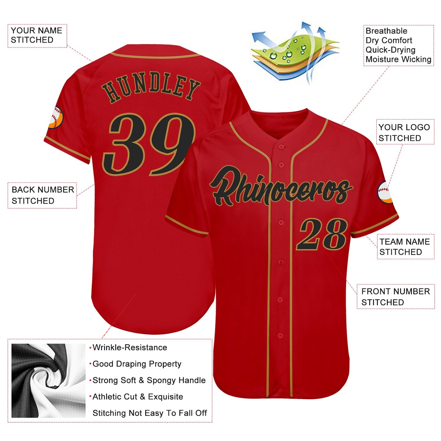 Custom Red Black-Old Gold Authentic Baseball Jersey - Sky-Custom