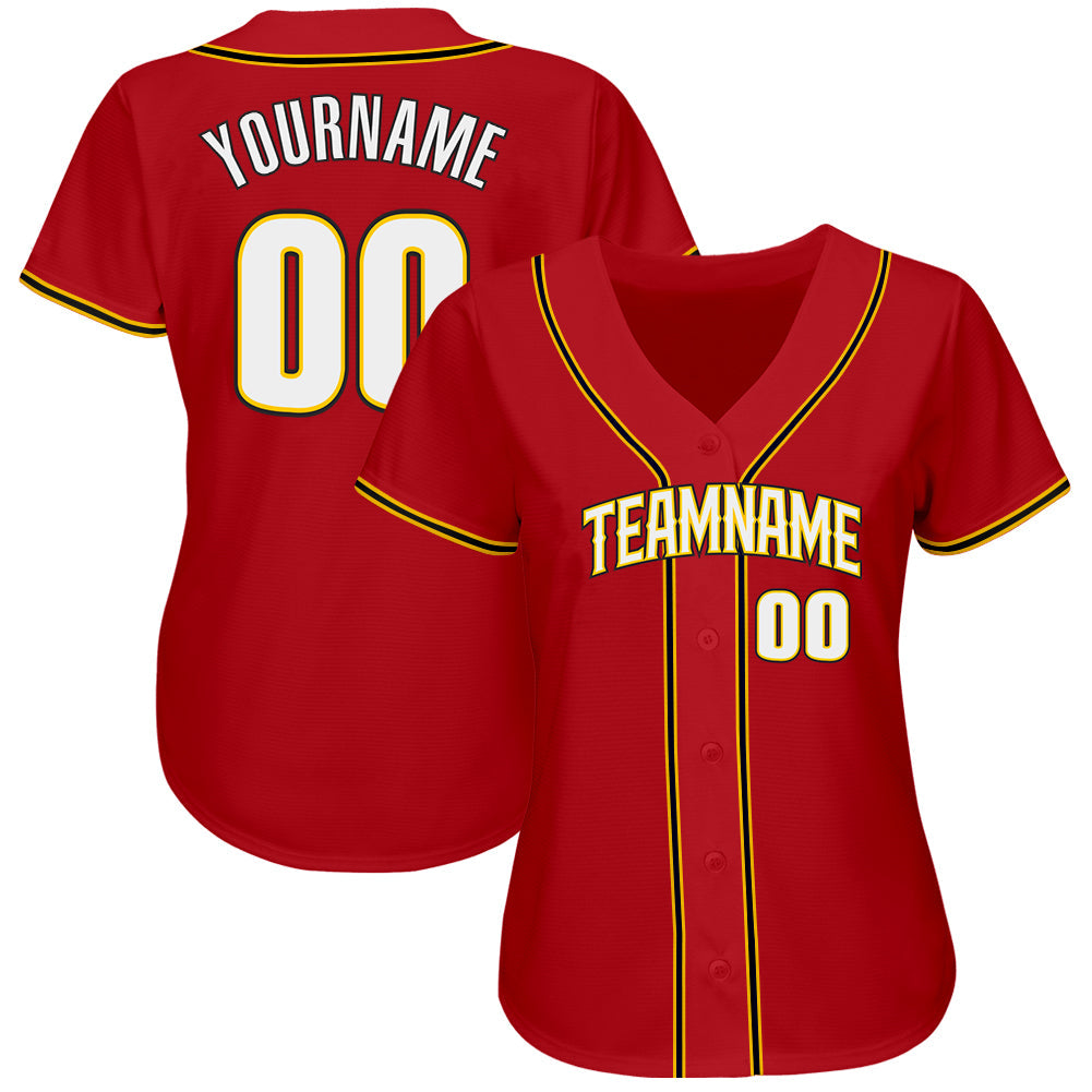 Custom Red White-Gold Authentic Baseball Jersey - Sky-Custom
