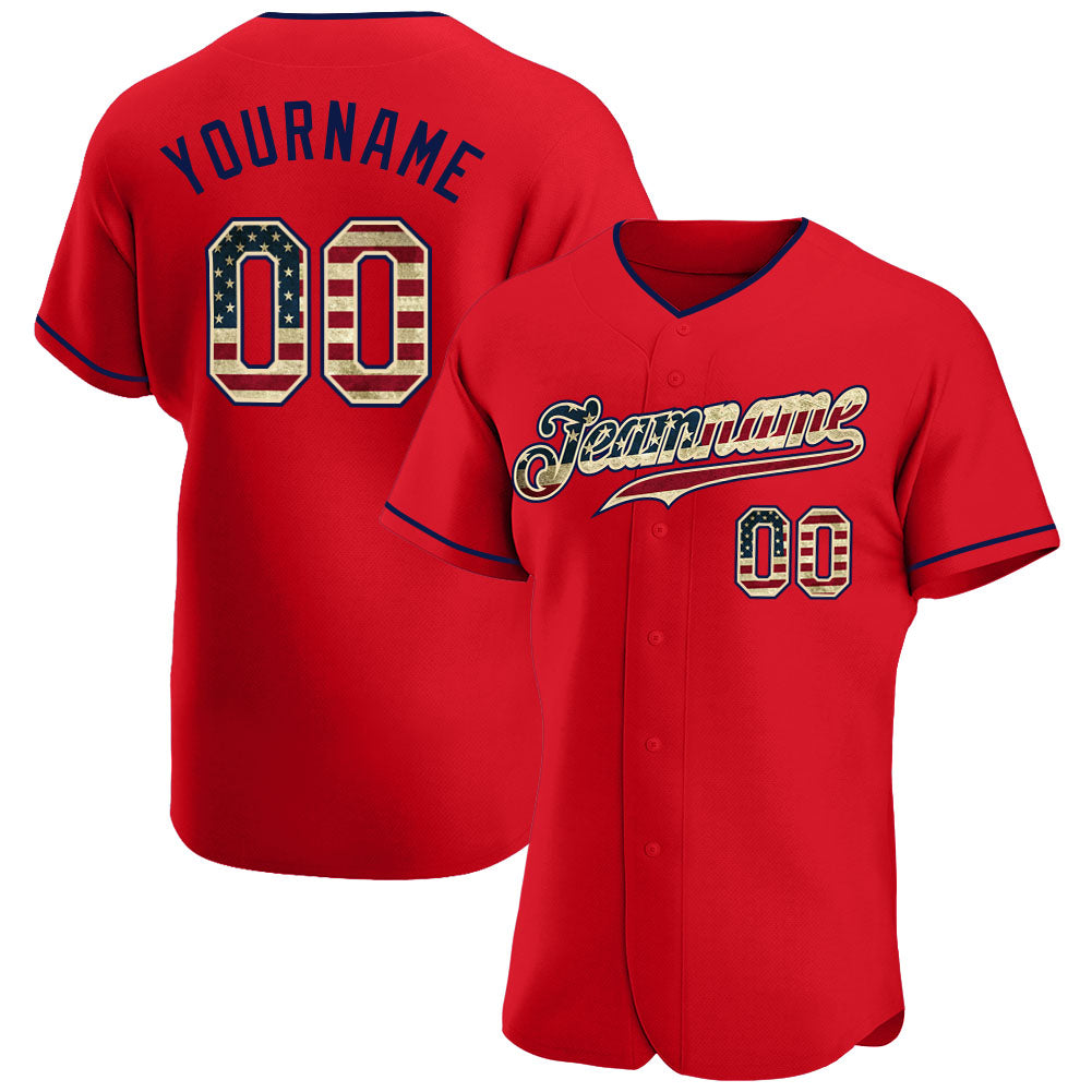 Custom Red Vintage USA Flag-Navy Authentic Baseball Jersey - Sky-Custom