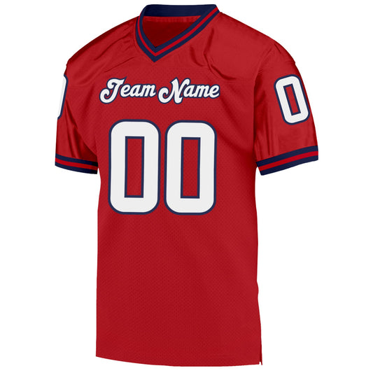 Custom Red White-Navy Mesh Authentic Throwback Football Jersey - Sky-Custom
