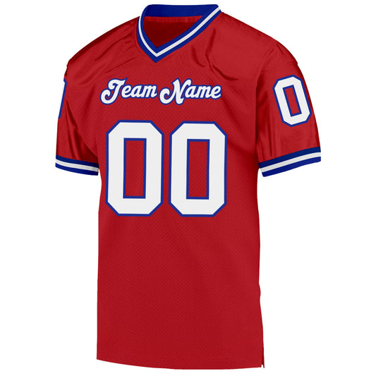 Custom Red White-Royal Mesh Authentic Throwback Football Jersey - Sky-Custom