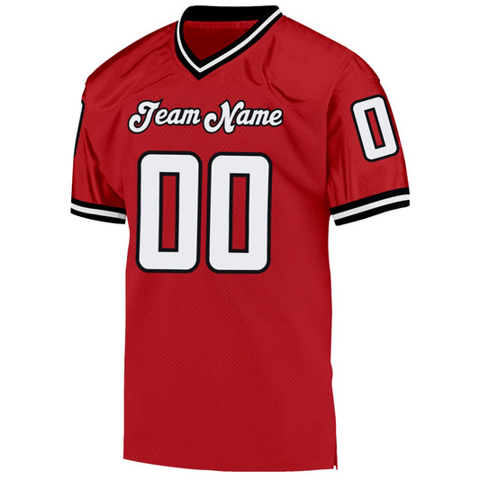 Custom Red White-Black Mesh Authentic Throwback Football Jersey - Sky-Custom